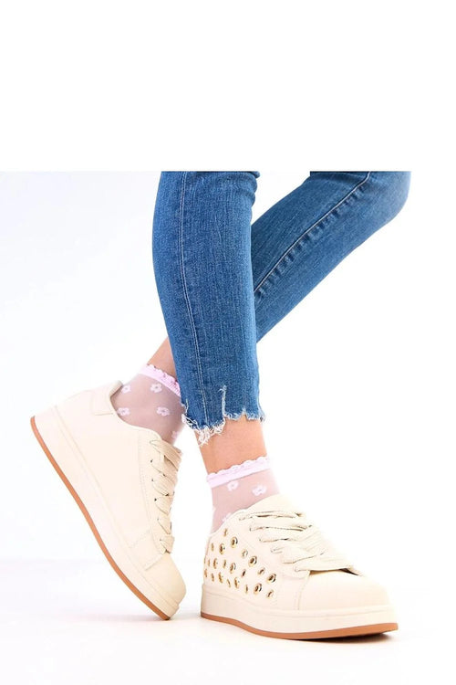 baskets femme basses plateforme 3cm crème ivoire semelle épaisse blanche gomme marron clair tige similicuir suédé lacets larges œillets dorés