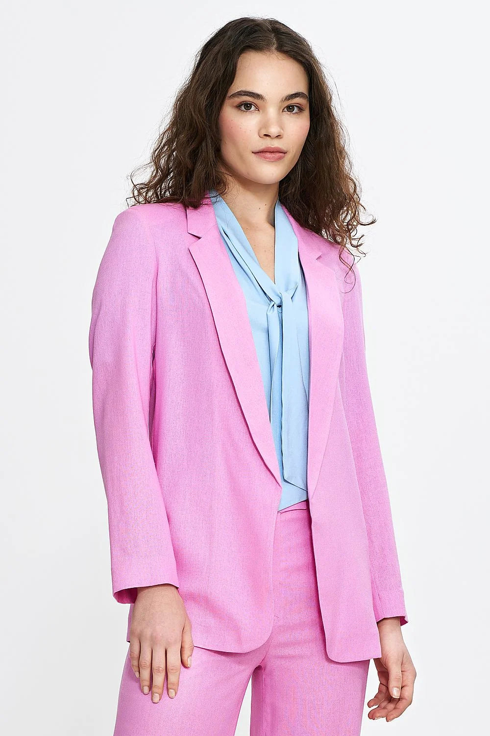 Veste Nife élégante pour femme en mélange polyester et lin coupe classique épaules structurées revers cranté manches longues sans doublure