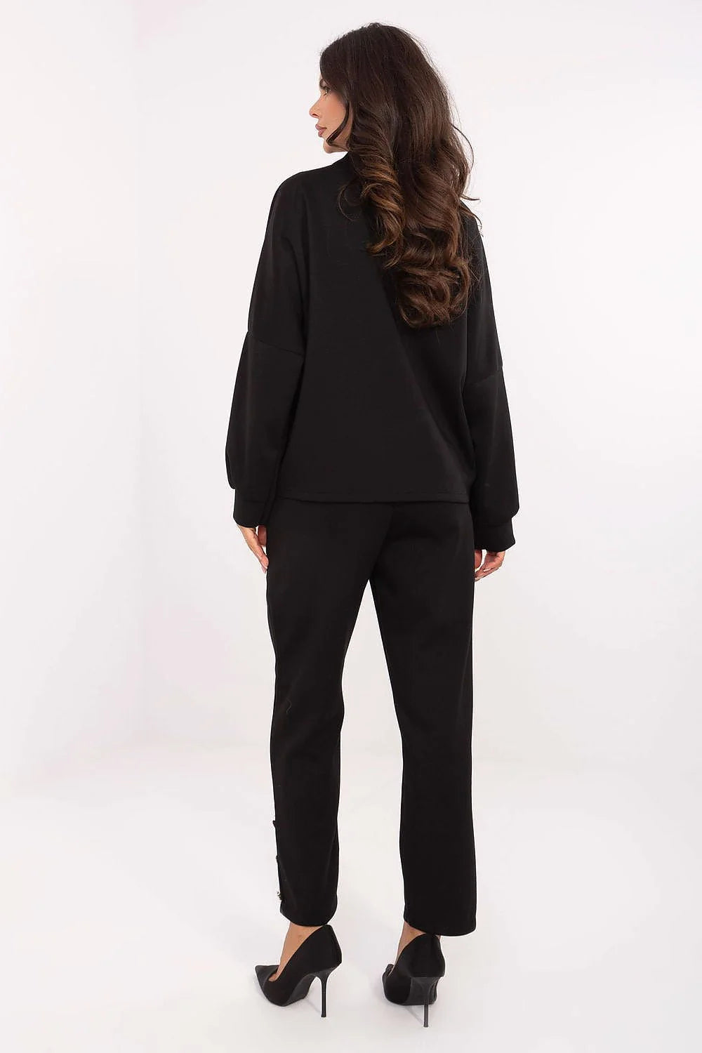 ensemble casual femme confortable élégant viscose stretch toucher beurre pull boutons décolleté V manches longues pantalon taille haute