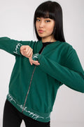Sweatshirt femme décontracté moderne manches longues vert foncé coton élasthanne ceinture écriture happy tailles S/M L/XL
