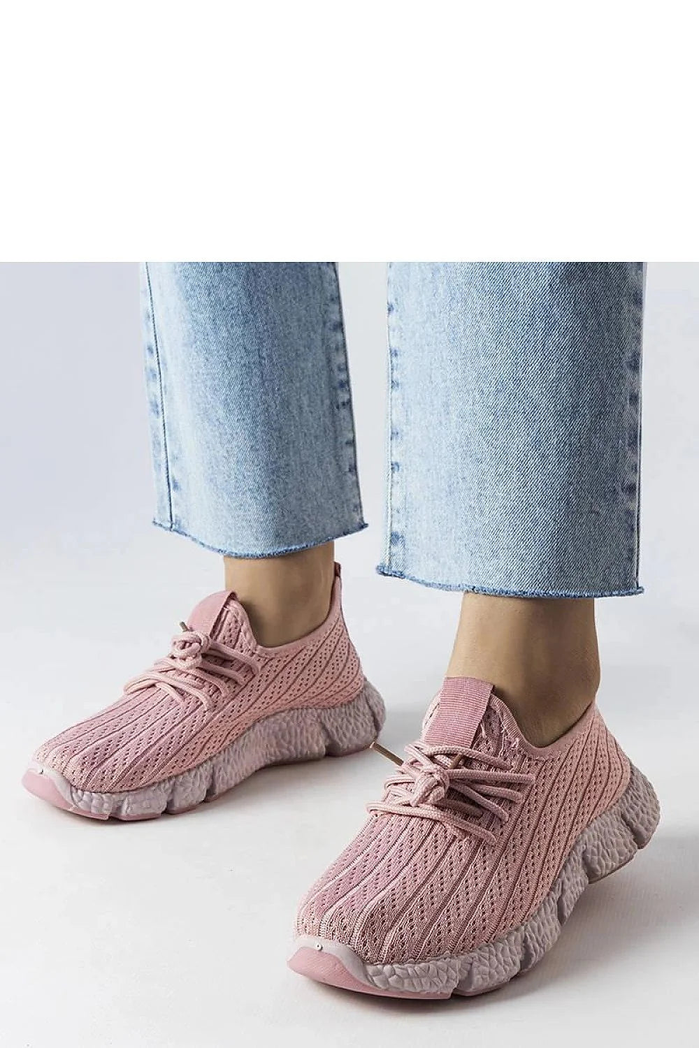 Baskets pour femmes design moderne style chunky couleur rose pâle maille respirante semelle épaisse lacets assortis coupe basse occasion décontractée