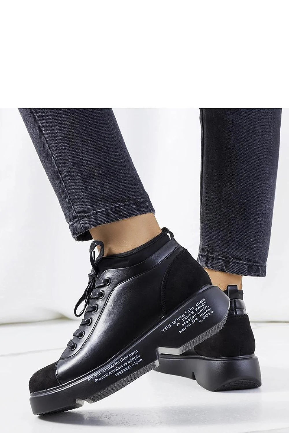 Baskets Solea femmes design moderne mixte sneaker bottine noire cuir synthétique suède lisse haute semelle compensée talon补偿é