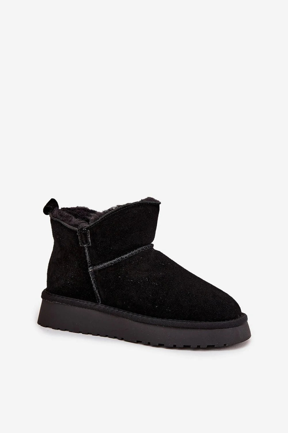 bottines femme hiver Vinceza suédine noire bout arrondi coutures décoratives slipon doublure fourrure apparente semelle plateforme crantée caoutchouc