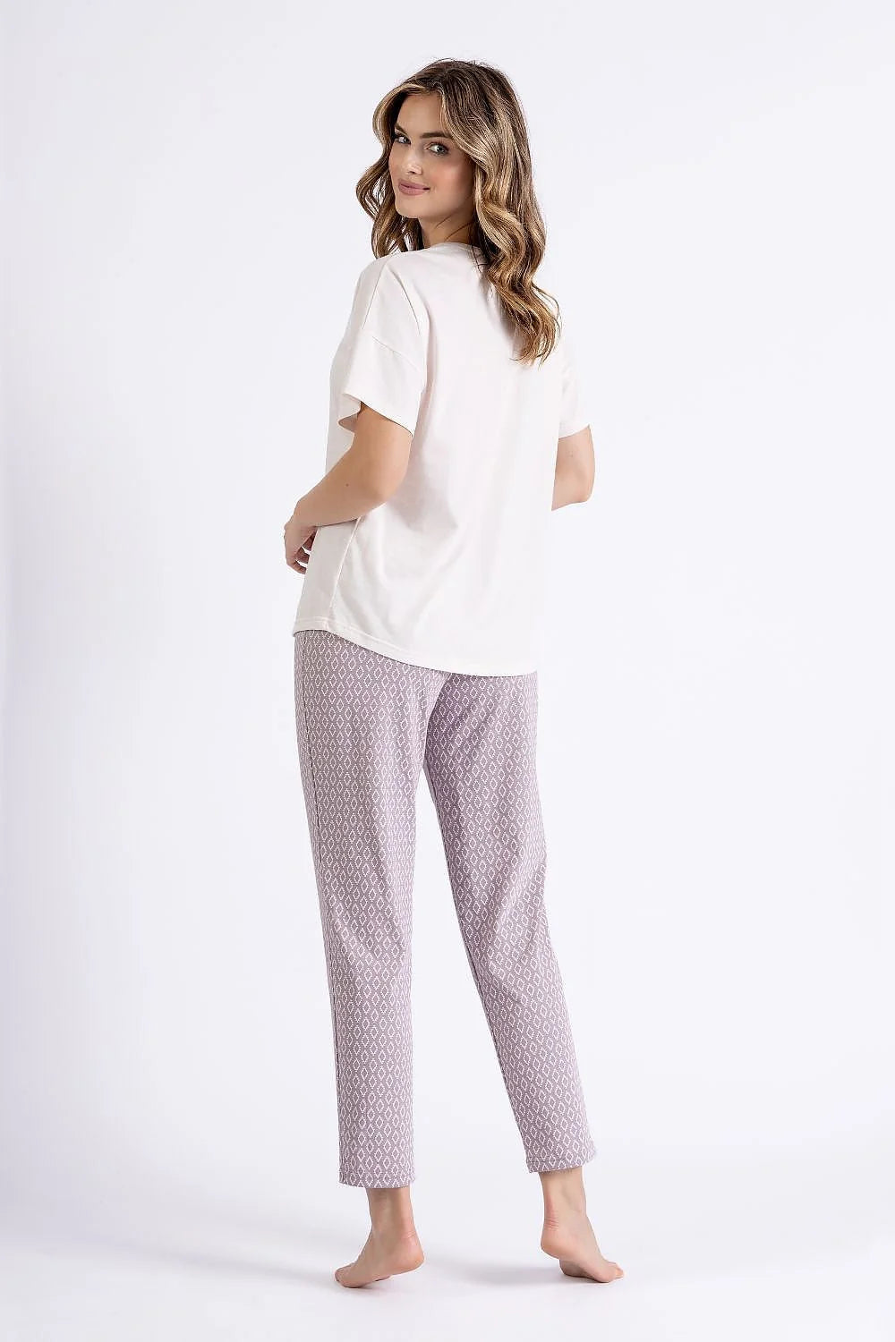 Pyjama femme M-Max en coton doux imprimé papillon coupe ample manches courtes pantalon 7/8 élastique pour confort maison détente