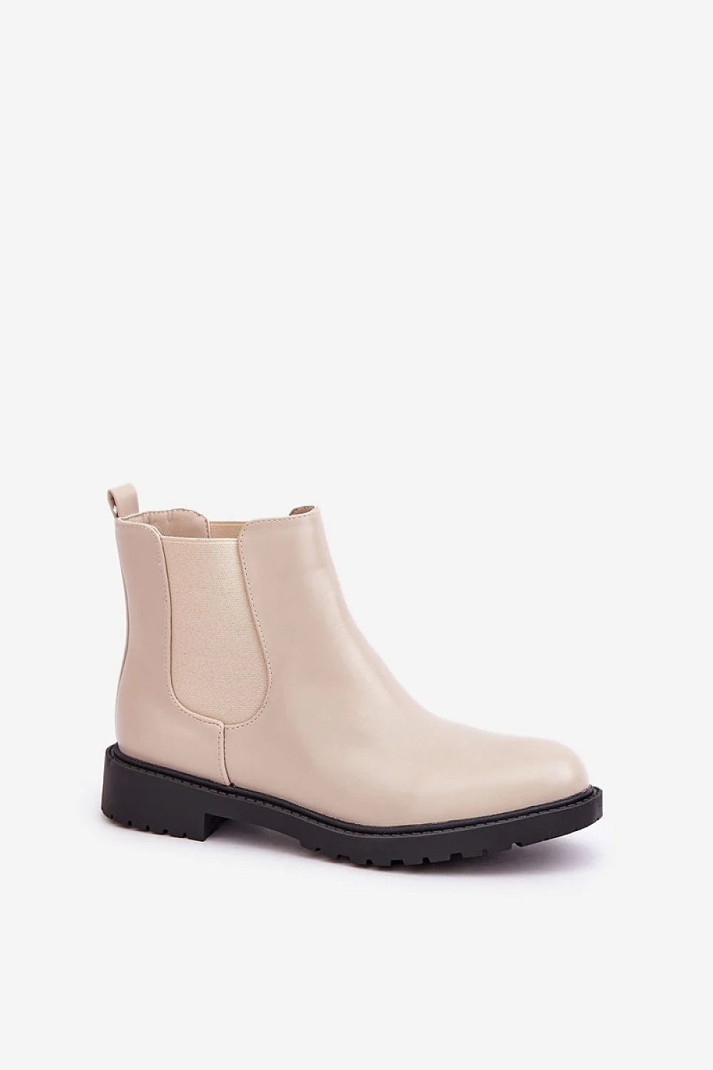 Bottines femme élégantes talon plat style Chelsea beige cuir artificiel confortable cheville ajustée occasions multiples