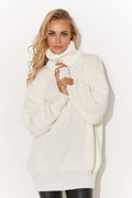 pull femme oversize col roulé molletonné manches longues épaules tombantes tricot côtelé épais mi cuisses doux chaud plaque dorée