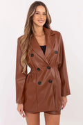Trench Coat Élégant pour Femme Longue en Simili Cuir Brun Caramel Coupe Ajustée Double Boutonnage Occasions Formelles et Casuals