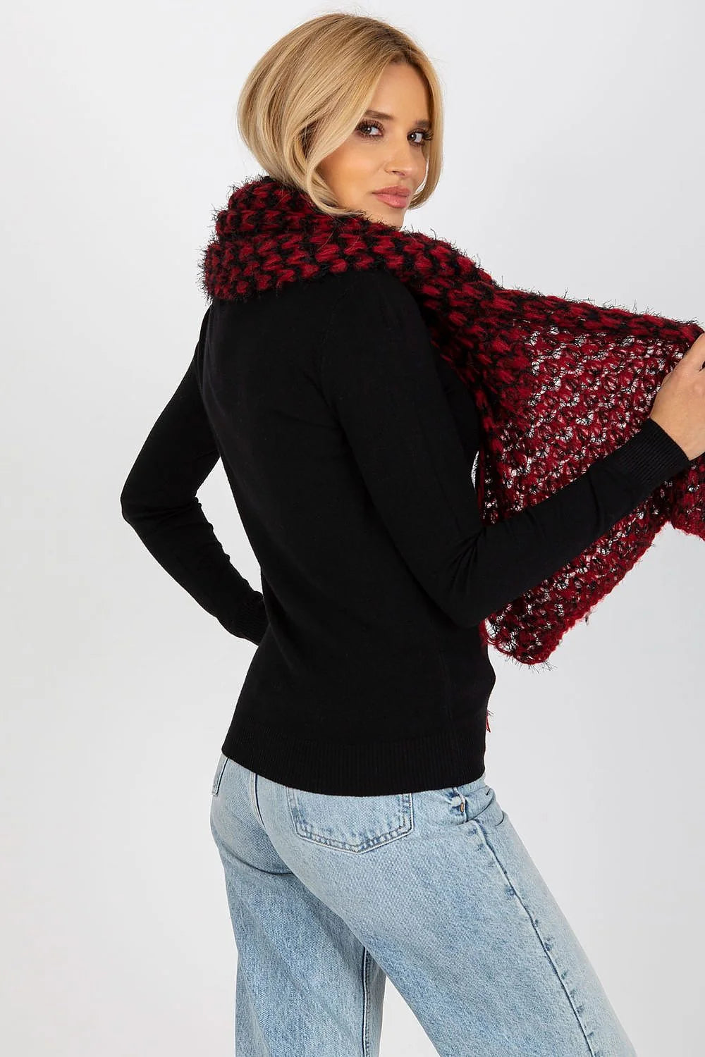 Écharpe tricotée chaude à motifs guépard rouge et noir pour femmes, acrylique 100%, style audacieux, longueur 220 cm, largeur 45 cm, automne-hiver