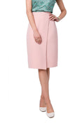 jupe stylove femme élégante asymétrique portefeuille rose poudré polyester elasthanne stretch taille haute ajustable doublée soignée mi longue moulante