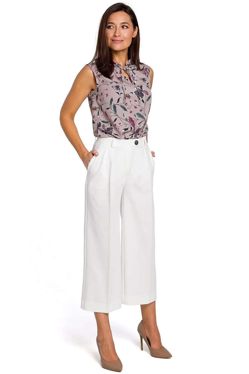Pantalon femme Stylove élégant ample noir matières confortables taille haute boutons fermeture éclair hanches larges style intemporel occasion professionnelle décontractée