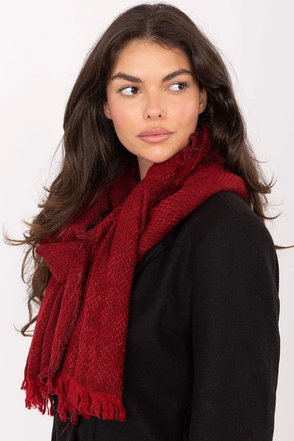 écharpe châle femme bordeaux oversize maille épaisse chevrons tissage structuré brossée franges généreuse cocooning chaud acrylique 220cm 62cm