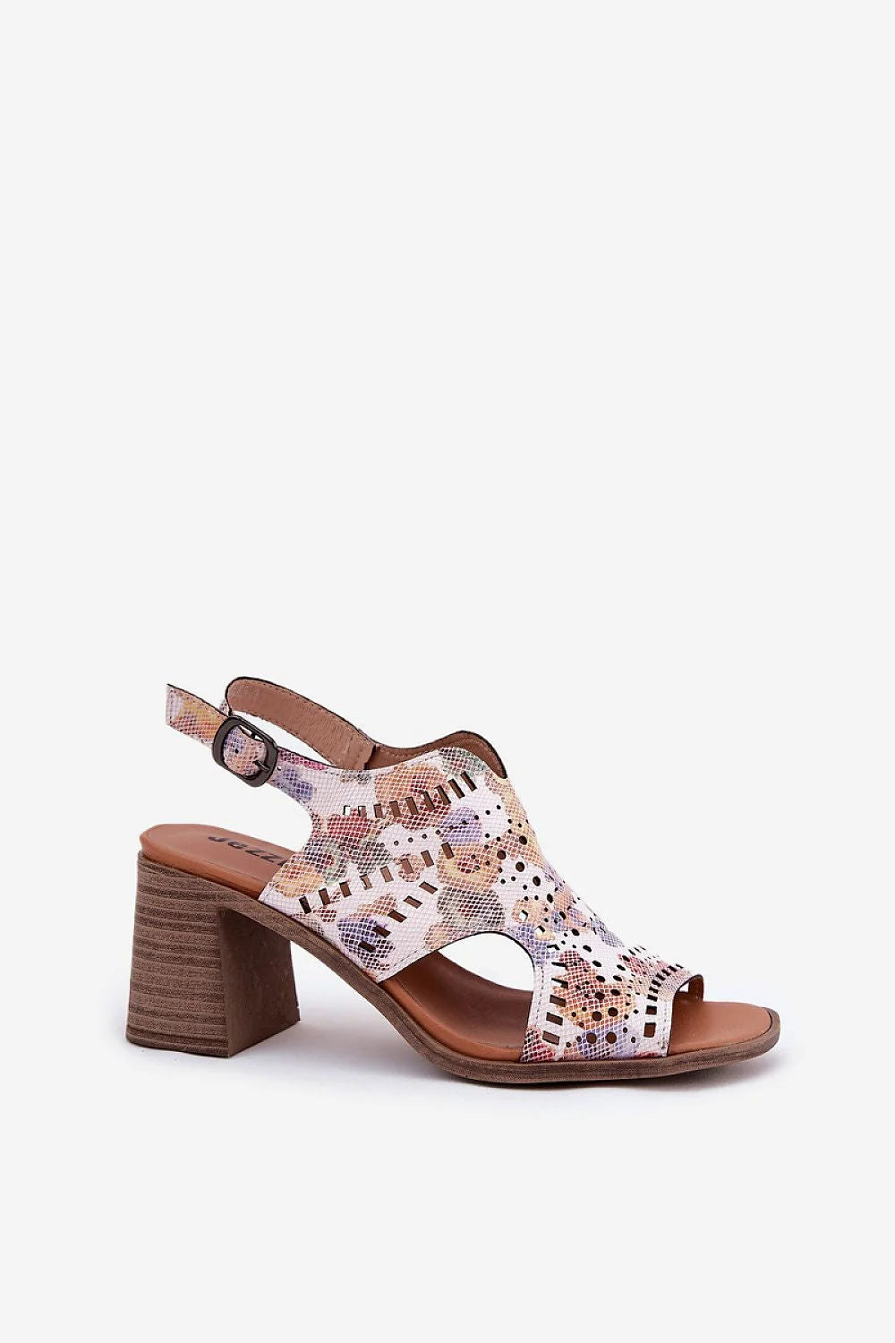 Sandales à talons femmes design ouvert géométrique floral cuir artificiel couleurs pastel beige rose confortables occasion estivale semi-formelle