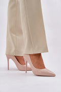 Talons hauts élégants pour femmes, coupe pointue simili cuir verni 11 cm, pantalon beige classe, ensemble chic soirée réunion affaires