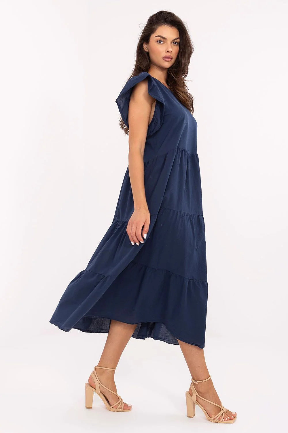 Robe de jour Och Bella longue sans manches fronces épaules jupe froncée tissu coton naturel respirant élégante casual été plage soirée