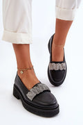 Mocassins féminins élégants en cuir naturel avec strass argentés, design moderne, confort optimal pour femmes