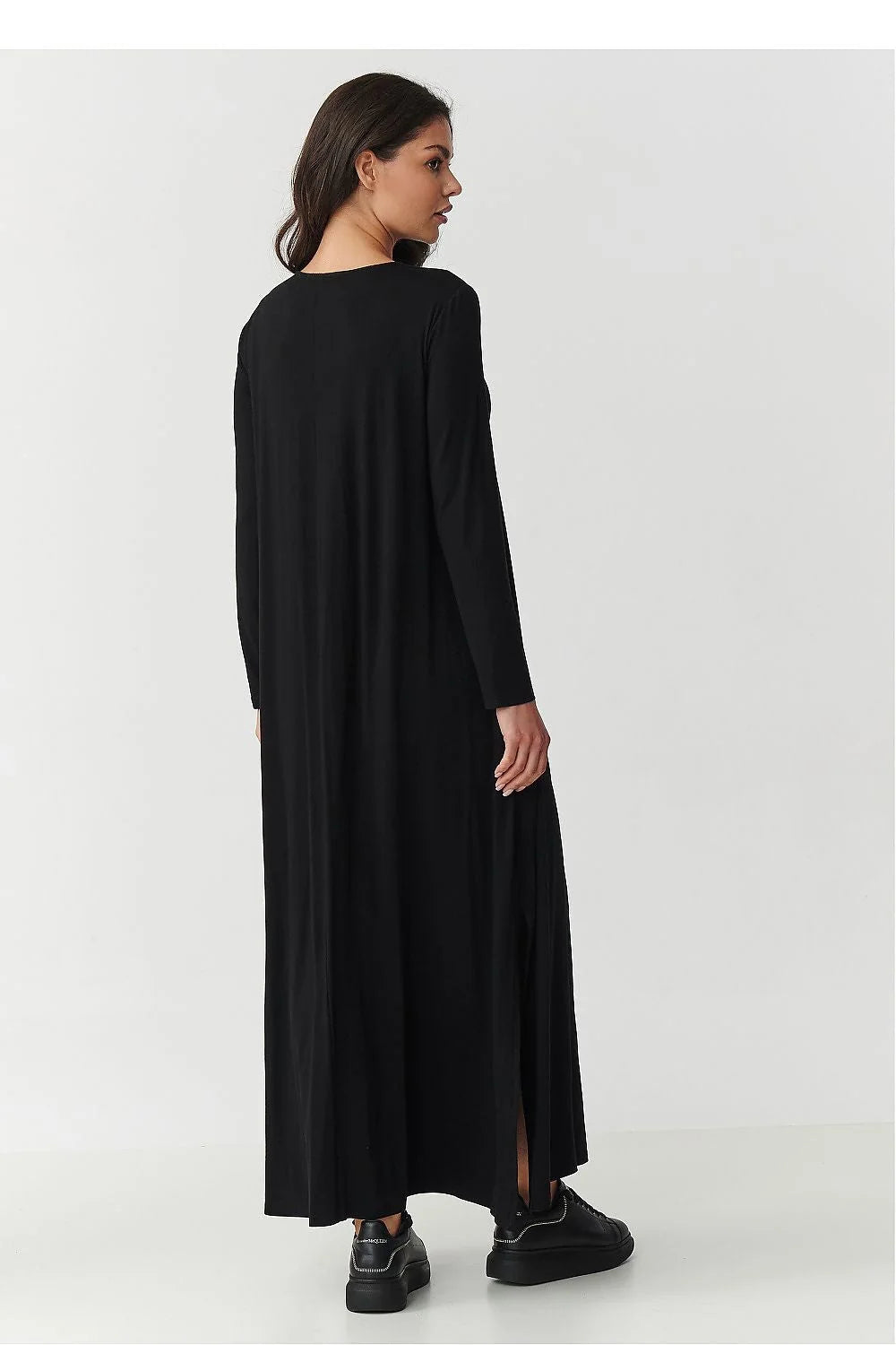 robe maxi viscose élasthanne manches longues encolure V fentes latérales coupe évasée confortable respirante jersey longueur cheville