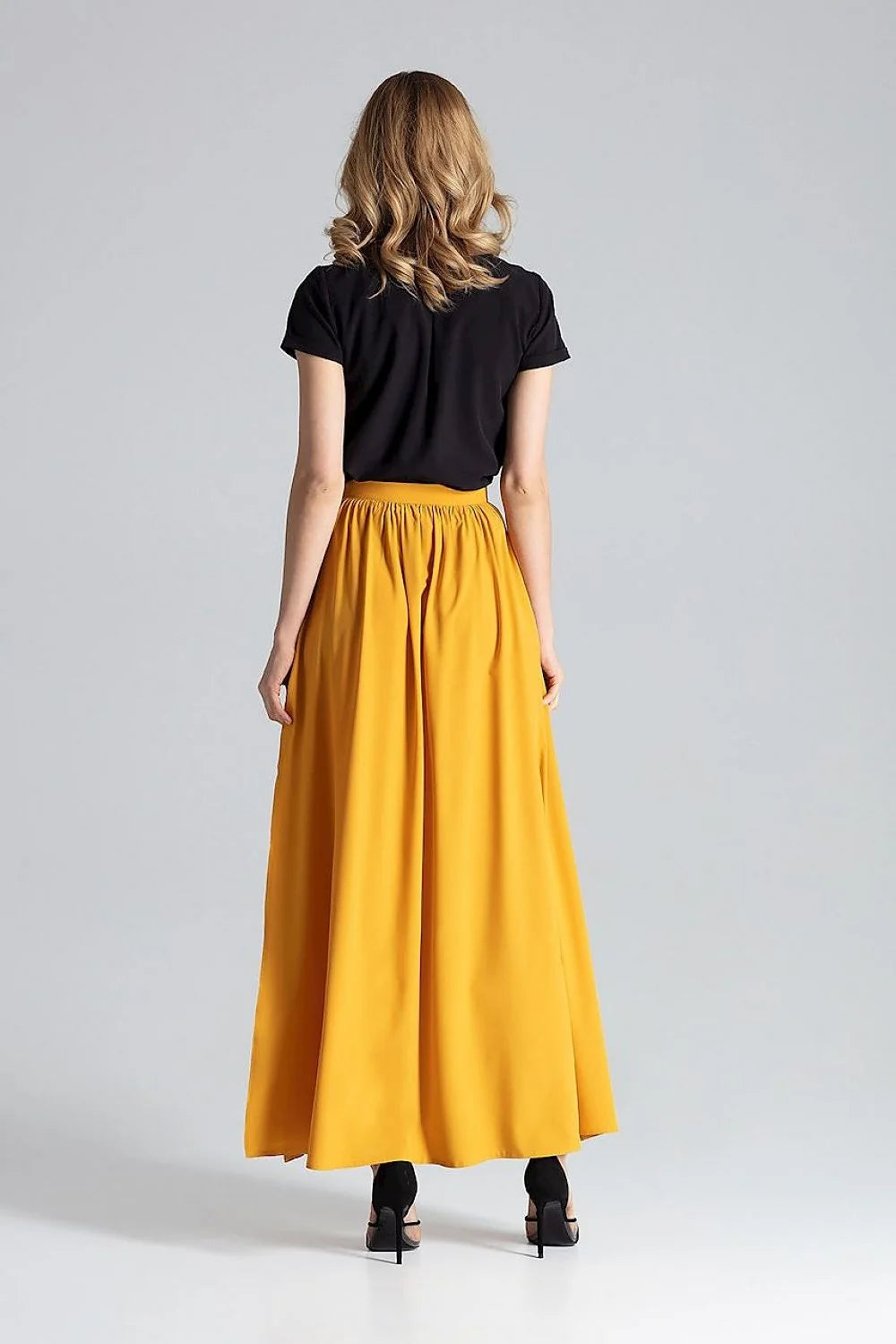 Jupe longue imprimée Figl en polyester élasthanne taille élastique fentes latérales style naturel pour femmes