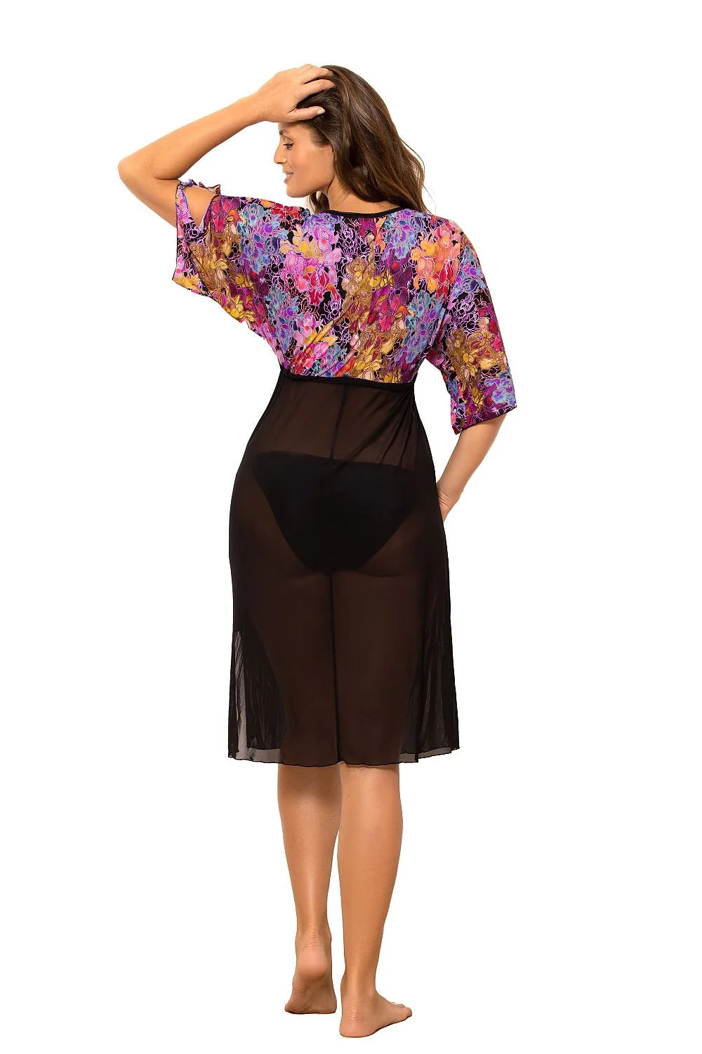 Robe de plage Marko design floral tissu italien élastique manches amples fente latérale ajustement sous la poitrine