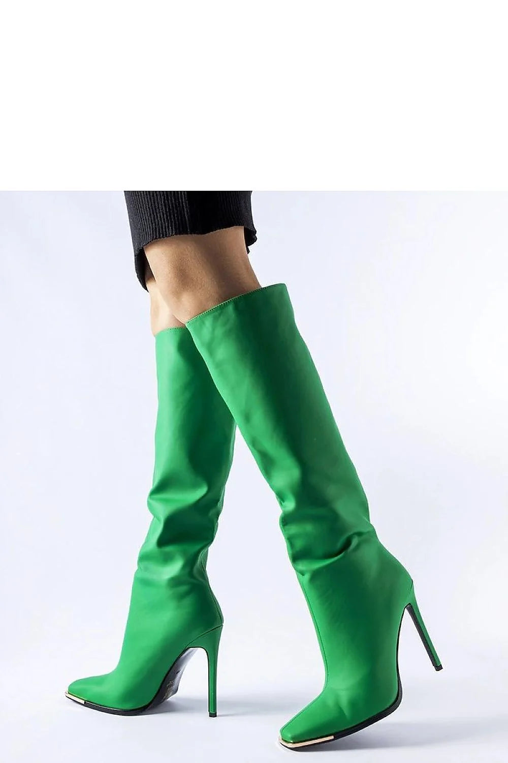Bottes à talons aiguilles vert émeraude cuir ajustée genou bottes femmes mode élégance tendance occasion formelle