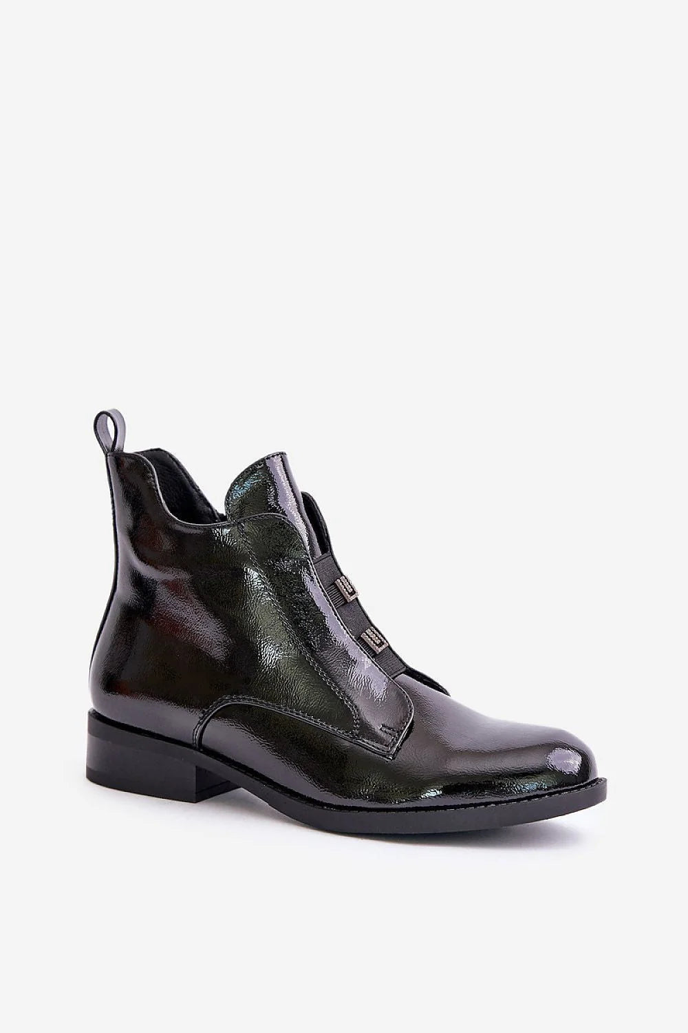 bottes femme stepin style cuir écologique suédé verni noir bout pointu coupe montante cheville fermeture éclair latérale talon bas carré