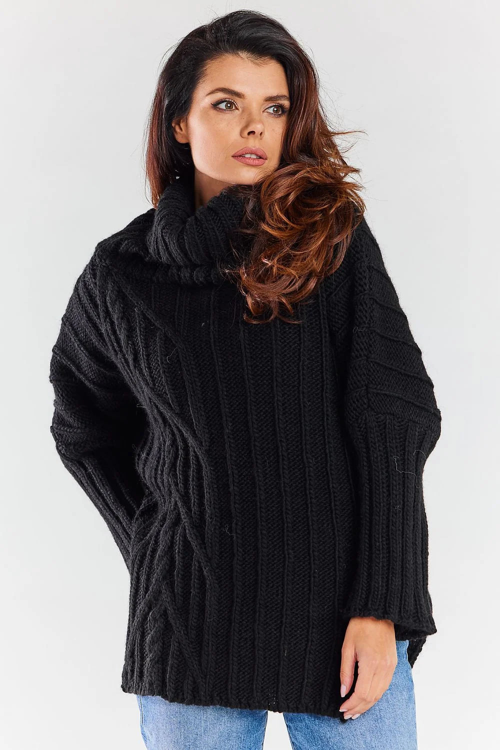 Pull tricoté pour femme col roulé motif côtes asymétriques maille épaisse gris chaleur confort mode automne hiver