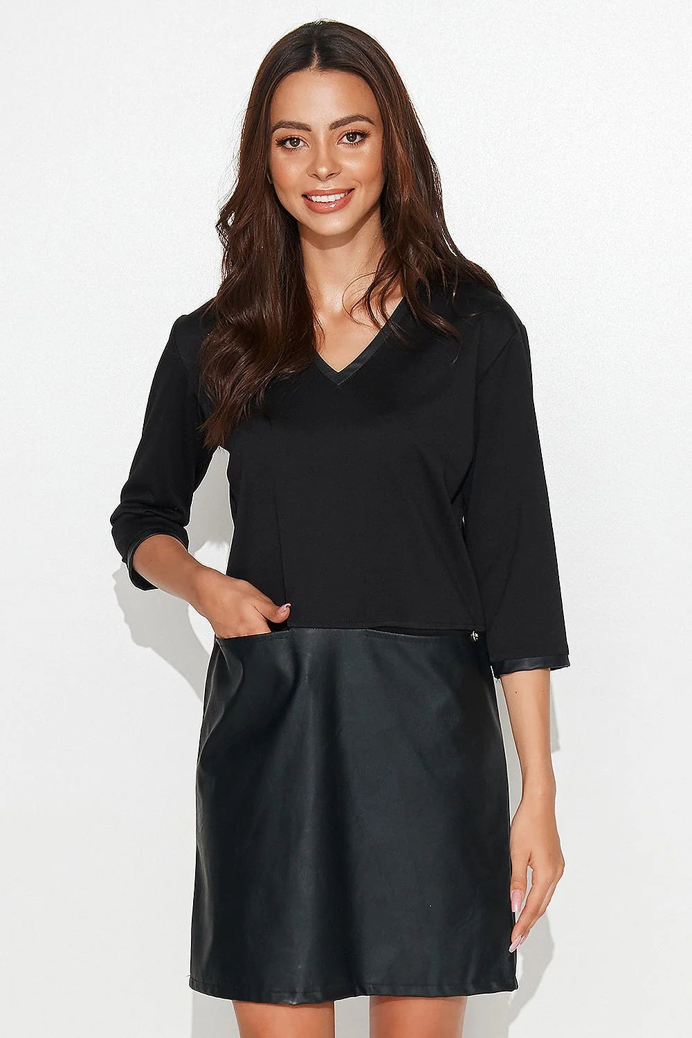 Robe de jour Numinou femme éco-lézard tricot manches longues col V en V coupe ample moderne robe 2-en-1