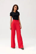 Pantalon femme Roco Fashion taille haute jambes larges couleur rouge vif matière fluide coupe ajustée