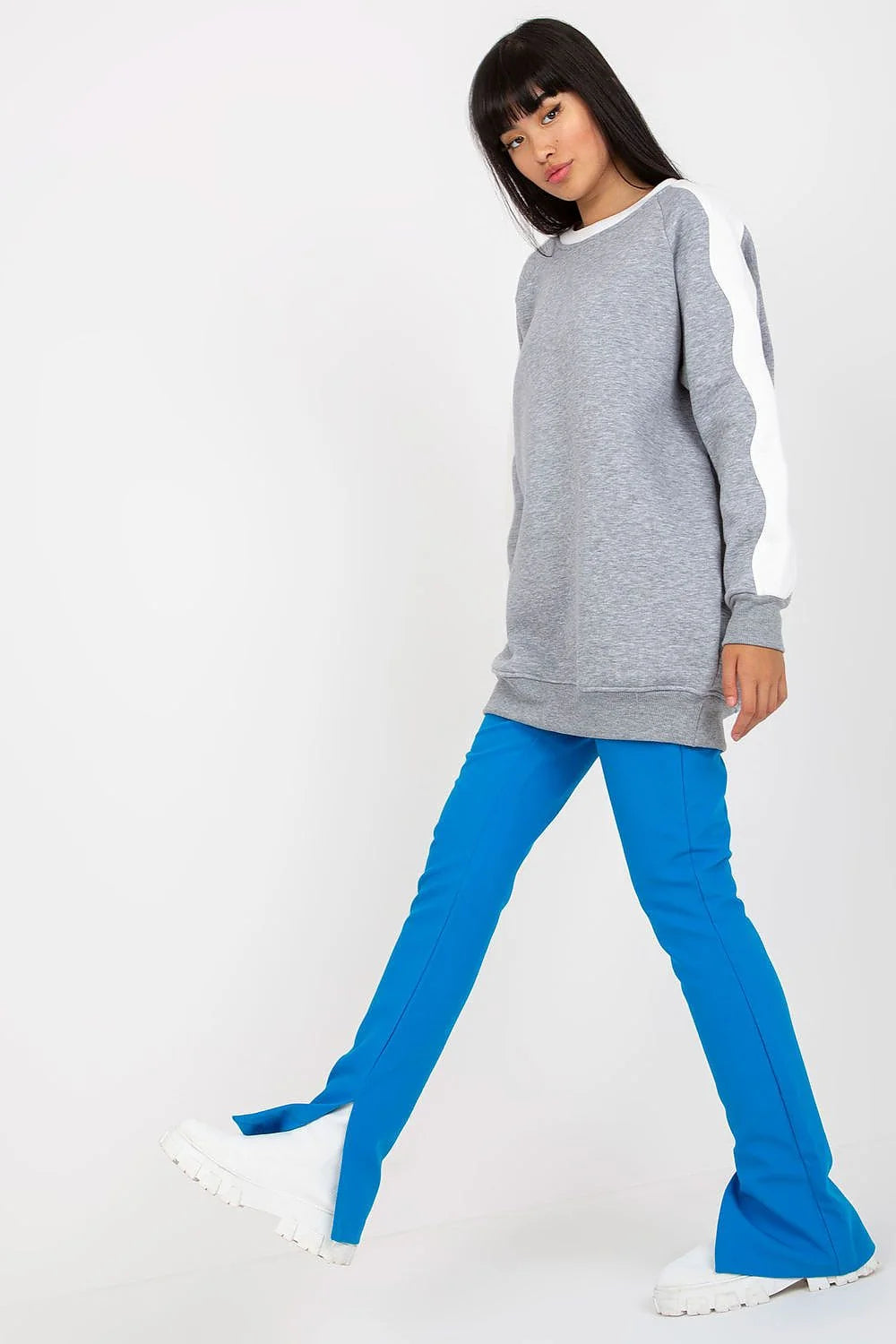 Sweatshirt Rue Paris pour femmes moderne casual color-block manches longues coton élasthanne slim fit