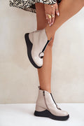 Bottes élégantes pour femmes en cuir artificiel, design moderne, talon compensé, fermeture éclair latérale, style urbain chic, automne-hiver