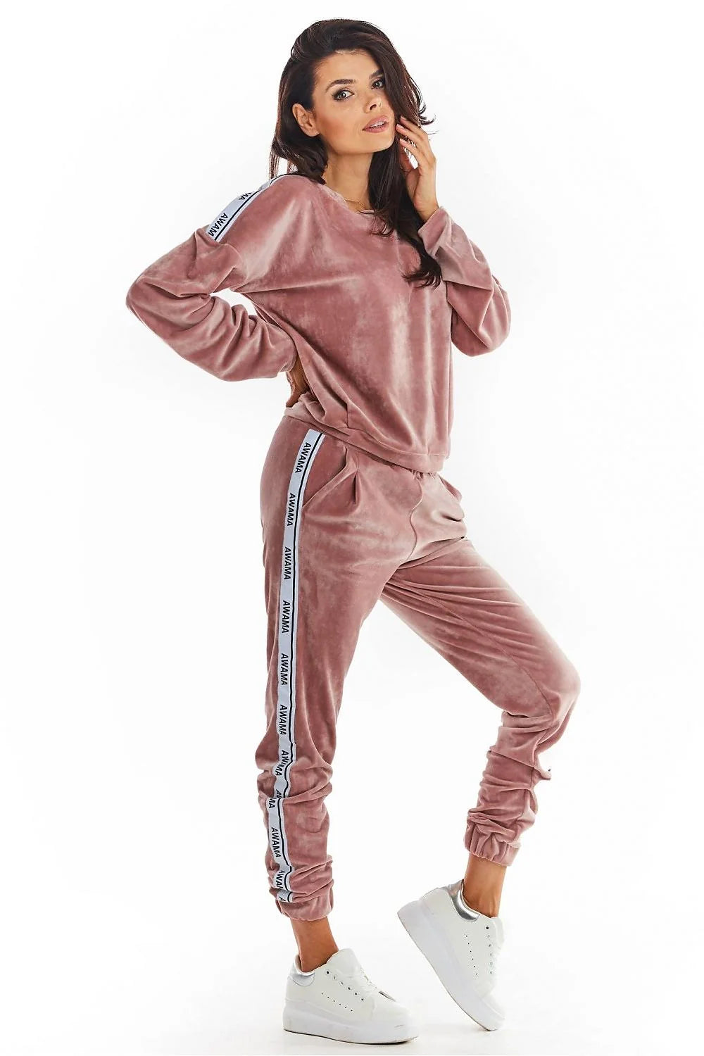 Ensemble survêtement femme velours bordeaux décontracté manches longues confort poches style chic maison