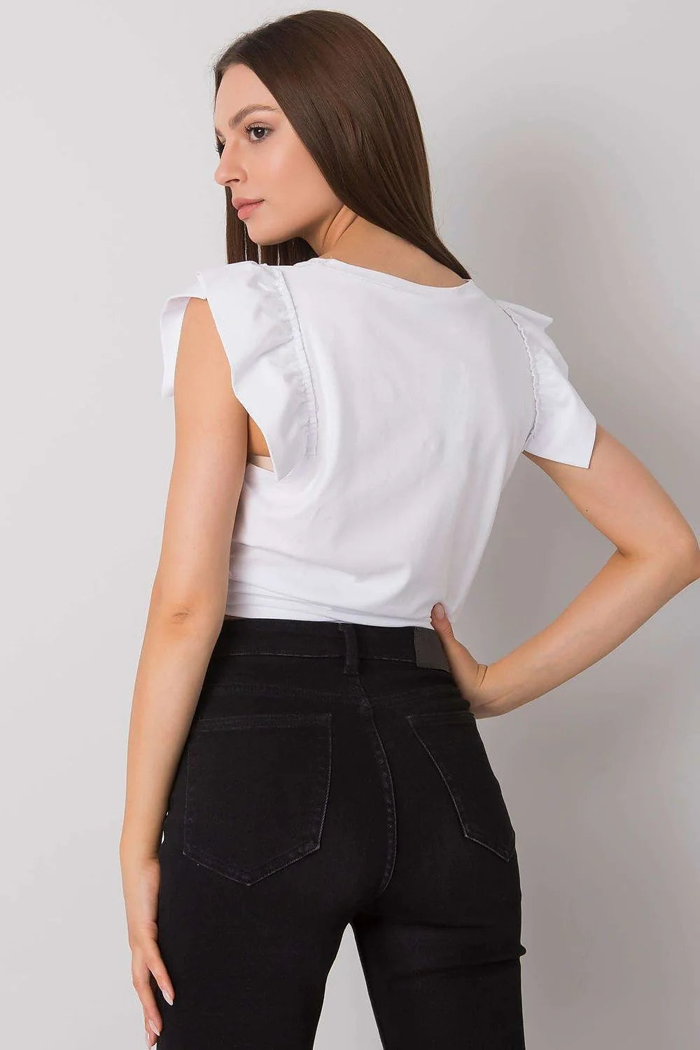 Top mode femme sans manches en coton graphique Ready to Travel ruffle neckline pastel yellow casual chic