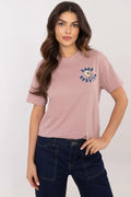 T-shirt femme coton décontracté design brodé col rond manches courtes style moderne rose pâle Good Morning floral