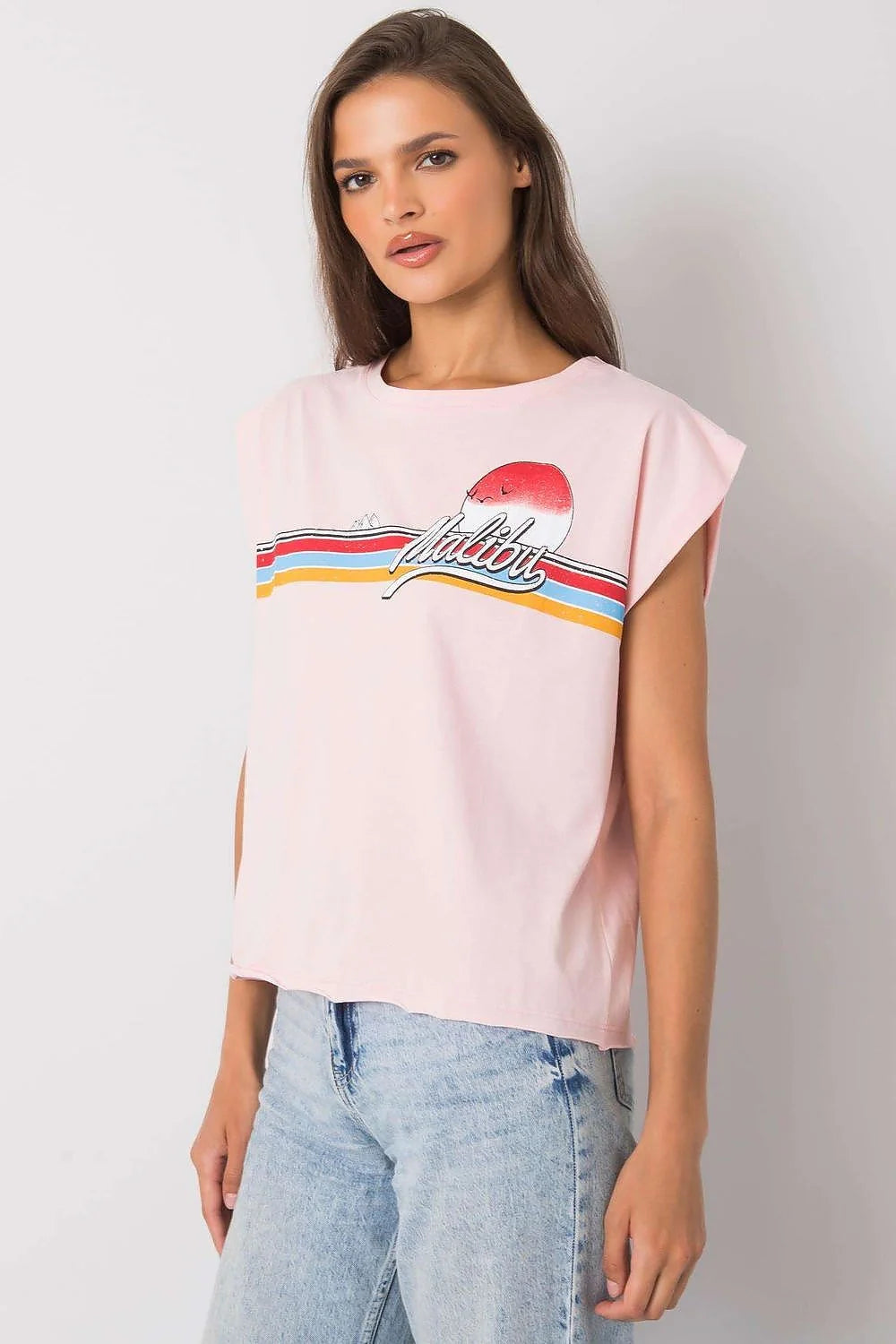 Tshirt Fancy femme noir coton jersey léger doux respirant coupe ample boxy manches courtes tombantes encolure ronde imprimé