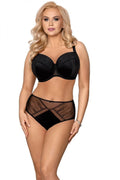 Ensemble de lingerie féminine Vena soutien-gorge balconnet rembourré culotte taille haute maille mousse broderies motifs géométriques noir