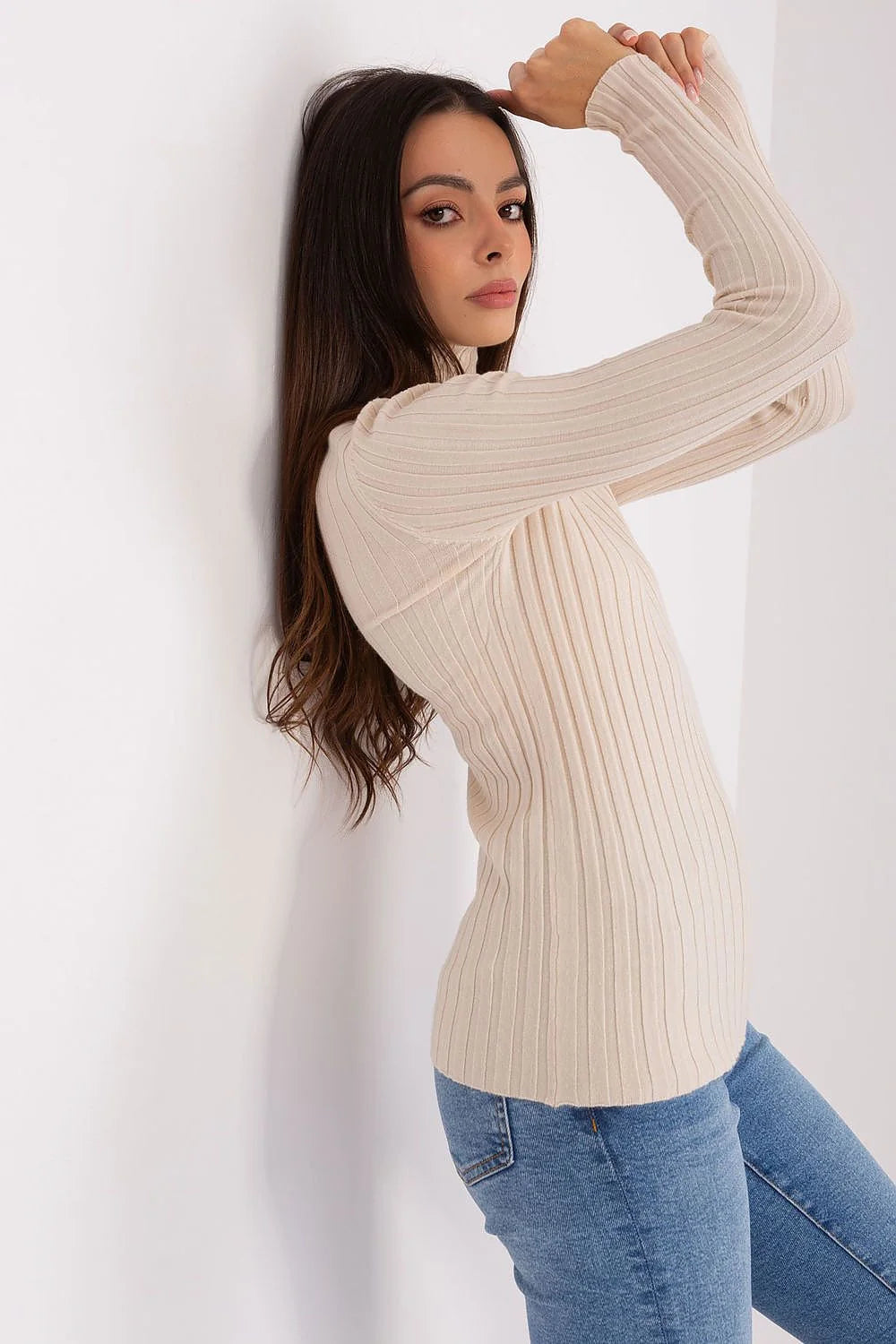 Pull-over à col roulé pour femme en viscose douce coupe ajustée manches longues beige élégant pour quotidien et travail
