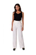 Pantalon long Be Wear en tissu léger, blanc, taille haute, coupe ample, boutons dorés, pour femmes élégantes