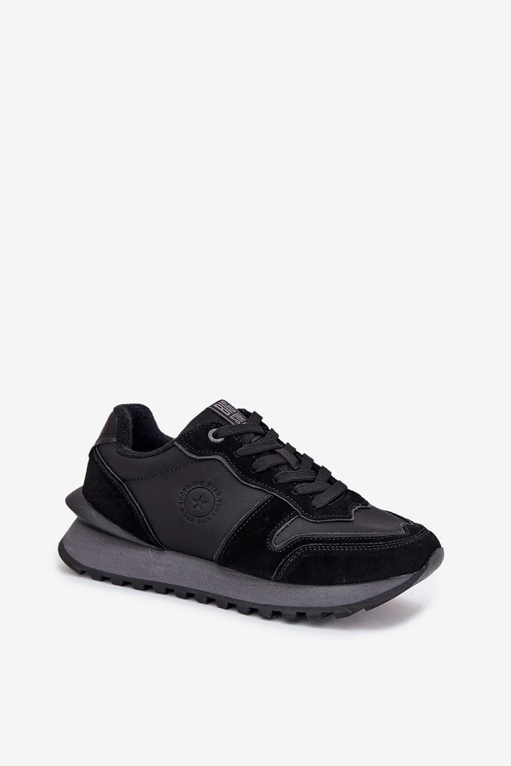 sneakers femme BigStar cuir naturel daim noir plateforme trois centimètres semelle crantée antidérapante intérieure recyclée respirante amortissante durable maintien lifestyle