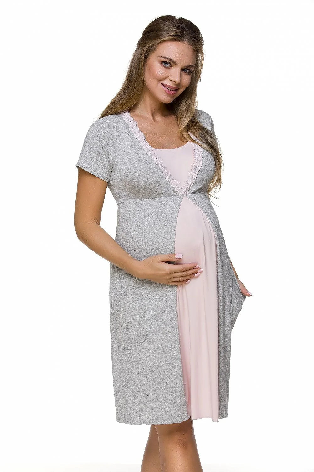 Chemise de nuit maternité en coton dentelle élégante et confortable pour futures mamans et allaitantes