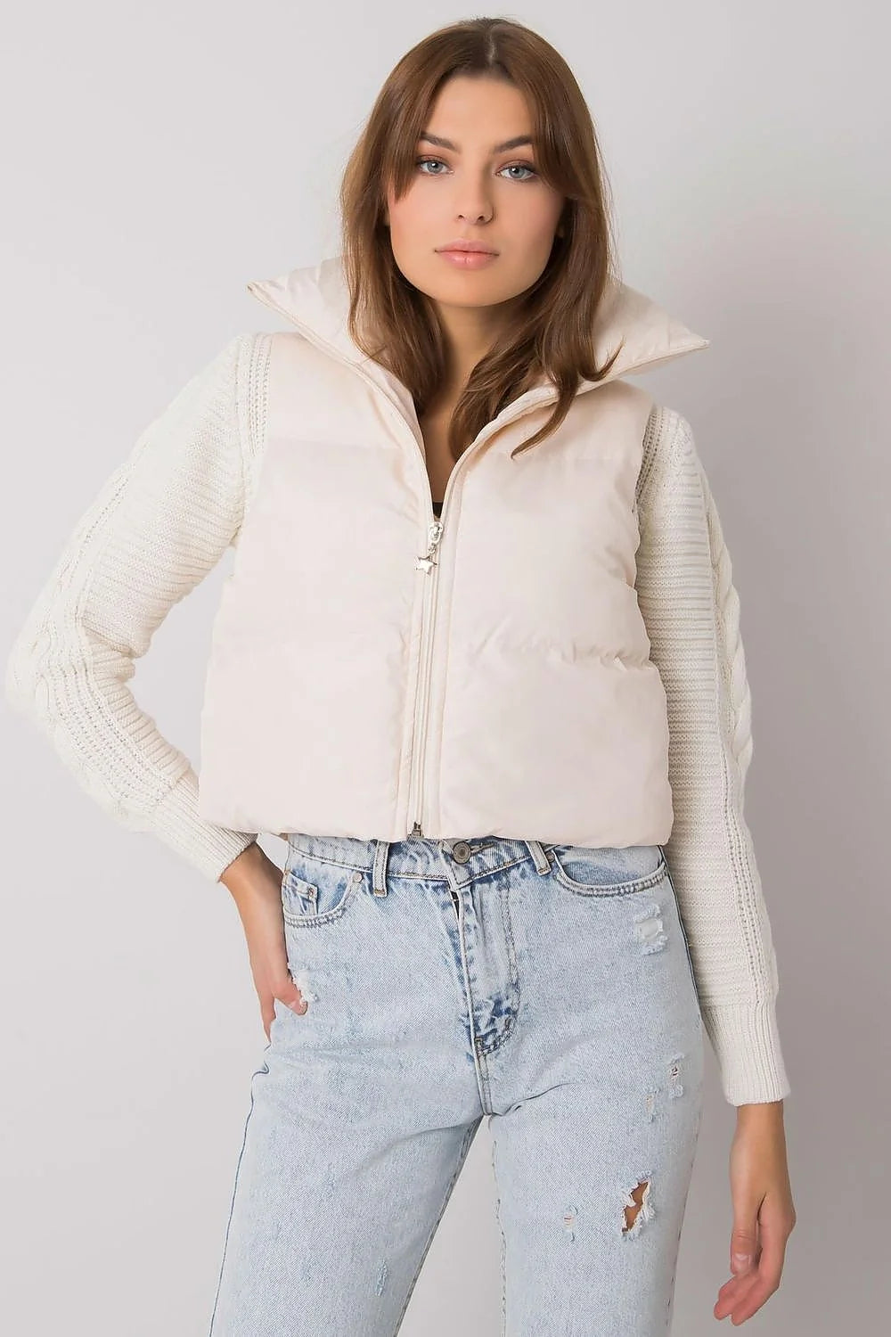 Gilet matelassé femme polyester style urbain chaud imperméable sans manches col montant élégant hiver