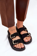 Sandales femmes style moderne cuir suédé boucles dorées confort semelle gomme plateforme 3 cm velcro occasion été look décontracté