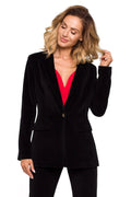 Blazer femme élégant en velours noir chic coupe ajustée boutons dorés mode soirée sophistiquée