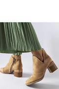 Bottines beiges femmes tige irrégulière talons moyens Busson fermeture éclair daim confortables style intemporel polyvalentes
