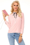 Blouse féminine polyester style élégant couleur pastel nœud noir manches longues tailles S à XXL