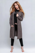 Cardigan long femme viscose taupe maille ample coupe droite élégant style décontracté hiver doux