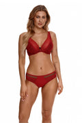 Ensemble de lingerie féminine sexy en dentelle rouge floral à nœud, soutien-gorge en V plongeant et culotte bikini taille élastique