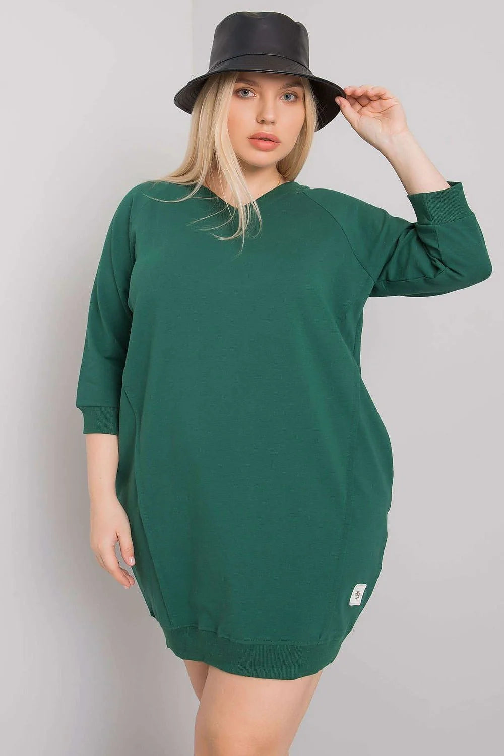 robe chemise grande taille oversize fuchsia coton élasthanne molleton manches trois quarts col V poches latérales coupe droite courte