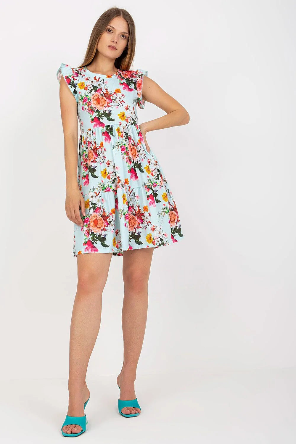 Robe de jour Rue Paris été floral manches courtes volants coupe évasée coton élasthanne taille ajustable femme