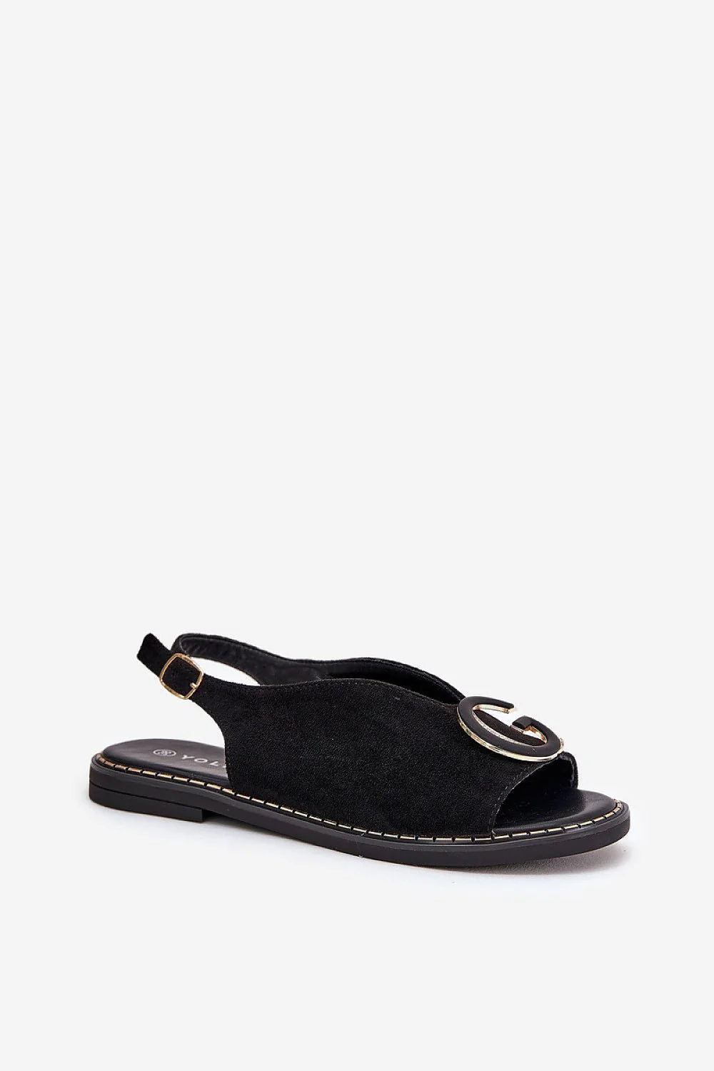 Sandales Step in style : sandales plates femmes été élégance confort design moderne boucle métal couleur noire matériau cuir suédé écologique