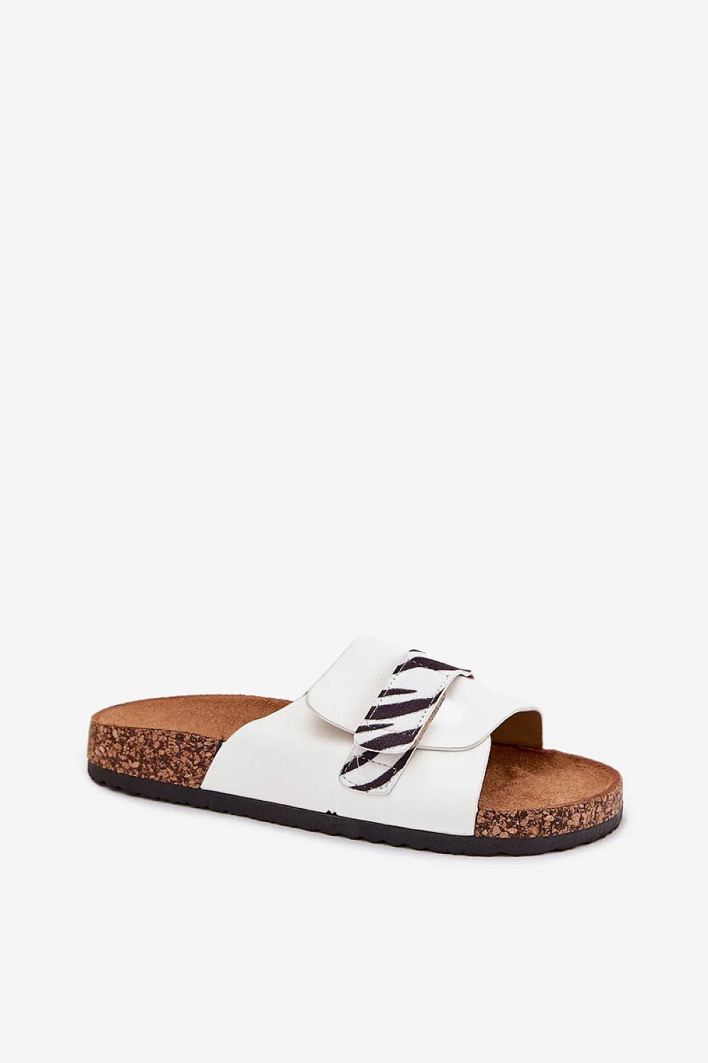 Sandales femmes cuir artificiel plateforme liège style décontracté été confort croisée blanche motif zébré fermeture velcro soutien ergonomique grip pratique élégant