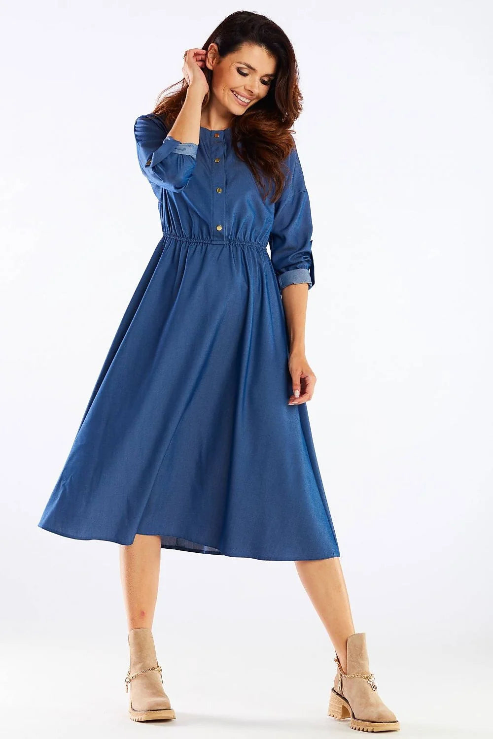 Robe midi légère bordeaux manches kimono élégante femme ajustable travail sortie style confort